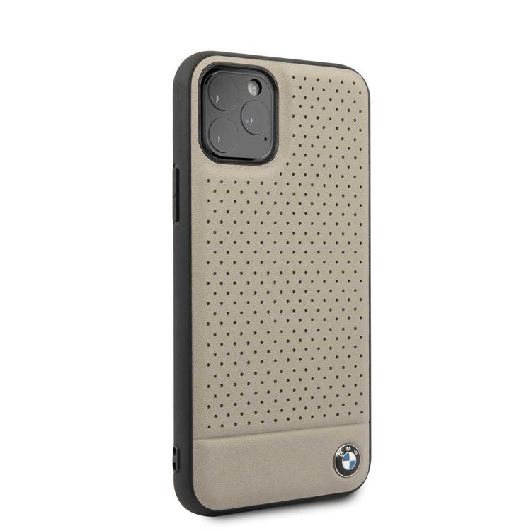 CG MOBILE, BMW Perforated Leather HardCase Compatible with iPhone 11 Pro, Premium Leather, Anti-Scratch, Camera Protection, Easy Access to All Ports - Grey
