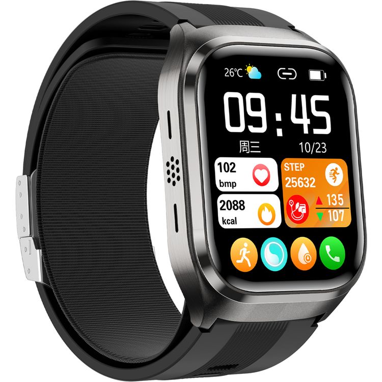 Green Lion Sense ECG Smart Watch with 12 Days Working Time, Soft TPU Medical Airbag, High-Precision Sensor, Oscillometric Blood Pressure, AMOLED 2.06" Display, Real-Time Notifications, Hands-Free Calls, Bluetooth Version 5.3, Voice Assistant, 530mAh Battery Capacity - Black