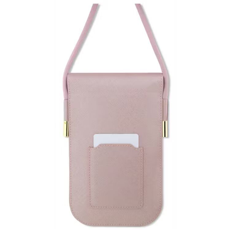 Guess Universal Saffiano Phone Pouch with Embossed Logo, Card Slot, Adjustable Shoulder Strap, Lightweight & Easy to Carry - Pink