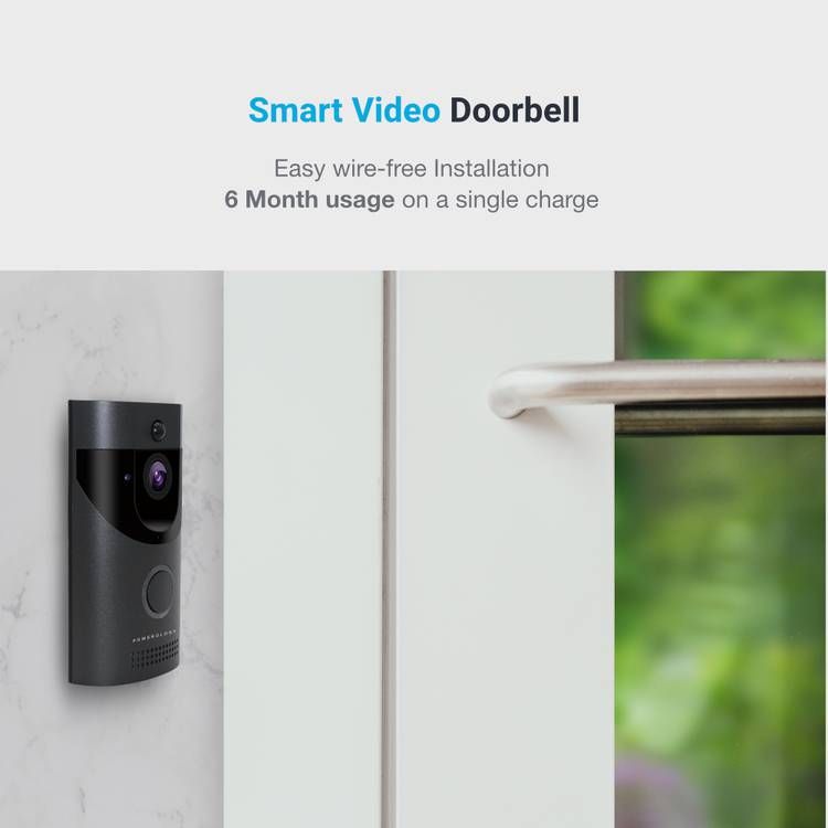 Powerology Smart Doorbell with Motion Sensor, Wide Angle Video, Night Vision, Two-way Talk by Embedded Microphone, Supports Micro SD Card Up to 32GB, F37 Sensor, 166° Wide Angle - Black