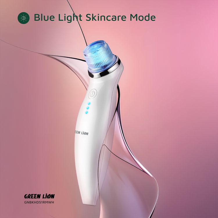 Green Lion BlackHead Remover with 5-in-1 Skin Care Solution, 2.2W Power, 3 Suction Levels, 5 Interchangeable Heads, 1.5 Hours Usage Time, Oil & Acne Control, Massage Function, LED Indicator, Deep Pore Cleansing - White