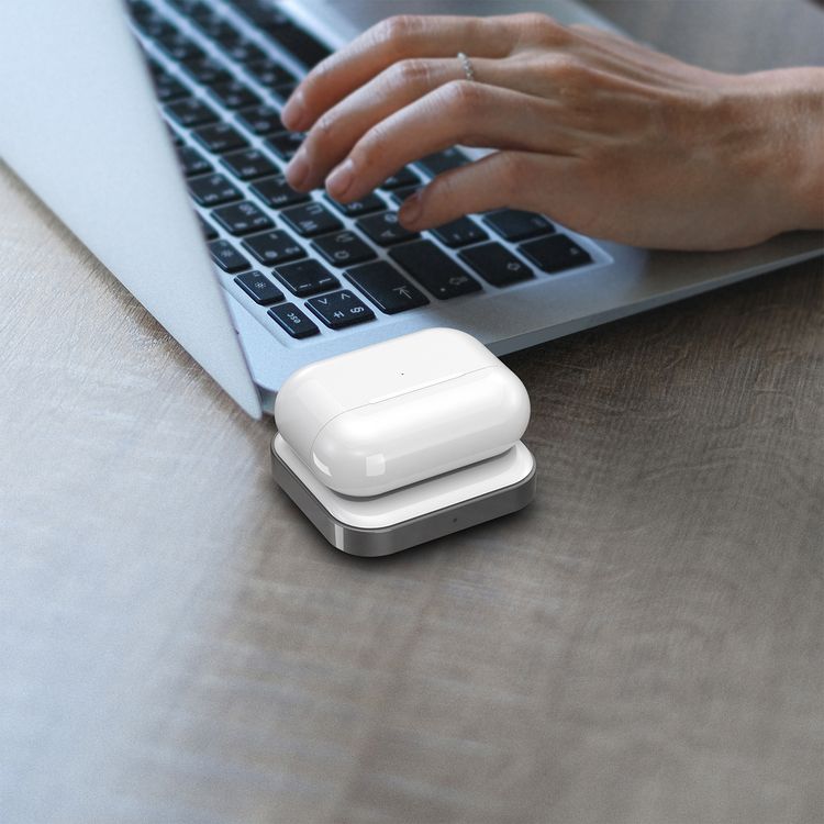 Porodo Dual-Dock Wireless Charger for Apple Watch & AirPods, Travel Friendly, 3W Apple Watch Output, 5W AirPods Output, Plug & Charge, Type-C Charging - Gray