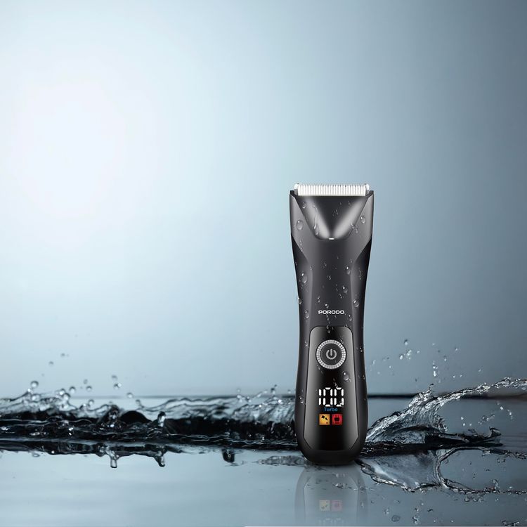Porodo Lifestyle Full-Body Grooming Kit for Beard, Hair & Body, Dual Speed Control, 2 Comb Heads, 5W Rated Power, 600mAh Battery Capacity, 1.5 Hours Working Time, USB-C & Charging Base Charging Interface, IPX7 Water Resistance Level, Ceramic Blades Material, Wet & Dry Shaving - Black