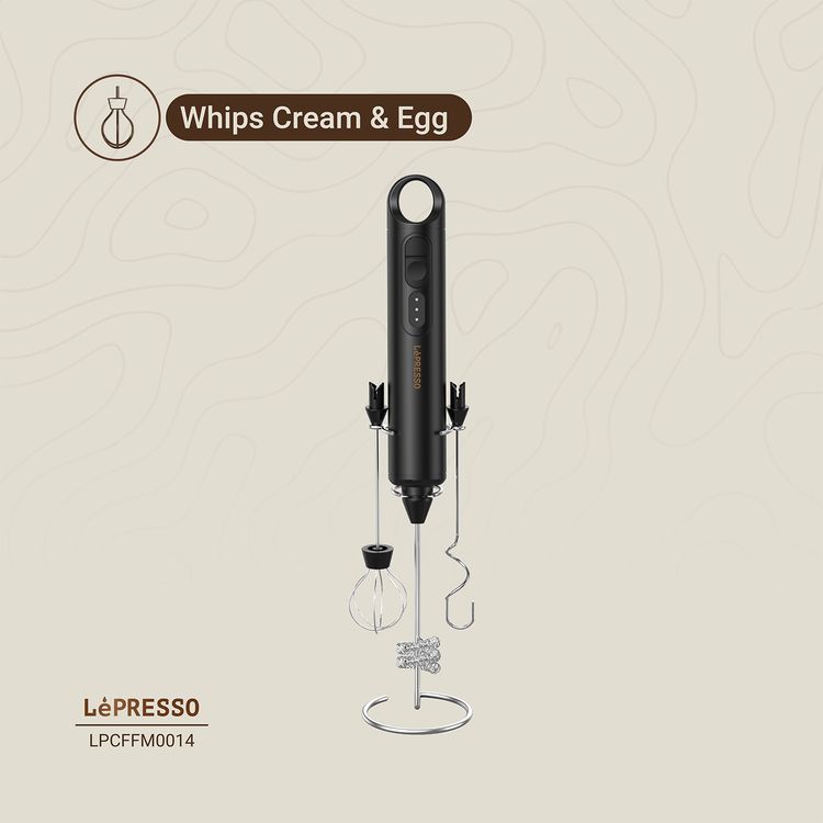 LePresso الخفاقة متعددة الوظائف 3 في 1 مع مضارب قابلة للتبديل، منفذ شحن Type-C، سعة بطارية 1500 مللي أمبير، سرعة محرك 6500 دورة في الدقيقة، 3 مستويات للسرعة - أسود