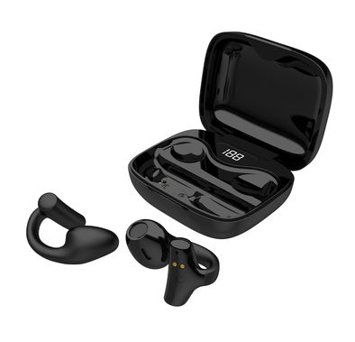 Porodo Soundtec TWS Ear Clip, 10m Transmission Range, Bluetooth V5.3, Up to 24 Hours Play Time, 300mAh Battery Capacity - Black