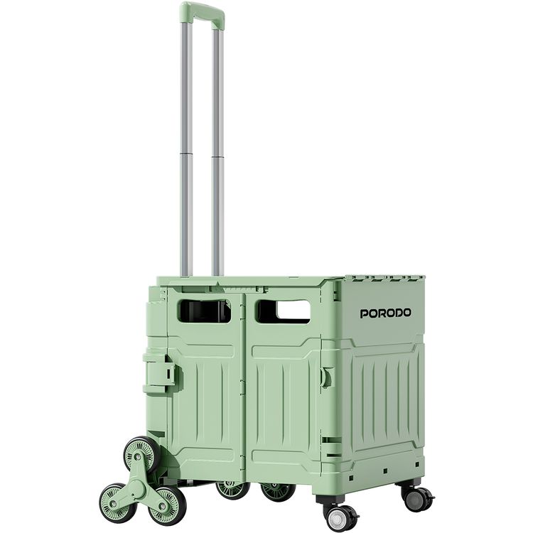 Porodo Lifestyle Collapsible Wagon Cart with Smart Design, 75L Capacity, 2 Levels Handle Length, 8 Wheels, Steel Tie Rod Handle - Green