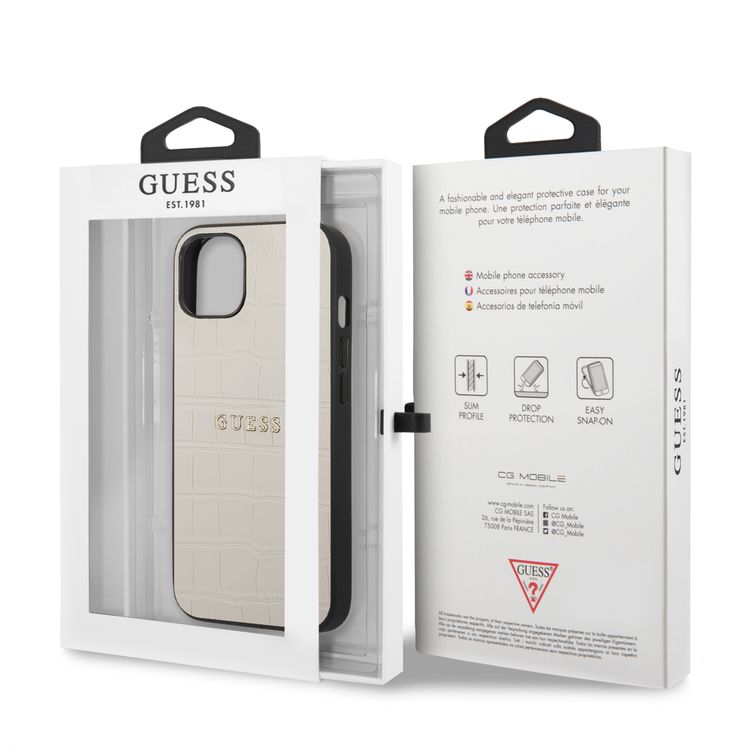 CG MOBILE Guess PU Leather Croco Case Hot Stamped Lines & Metal Logo Compatible for iPhone 13 Mini (5.4") Anti-Scratch, Easy Access to All Ports, Shock Absorption