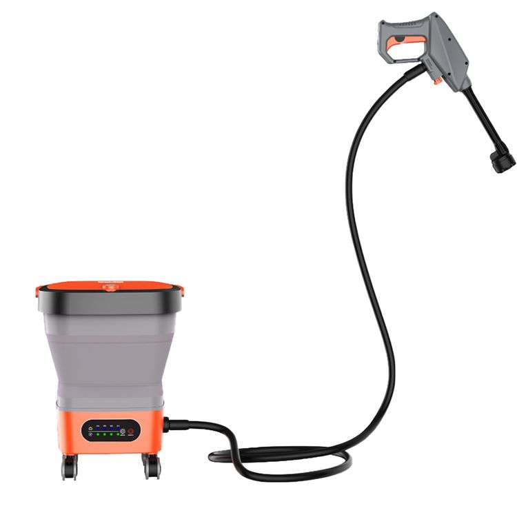 Porodo Aquaspray Multifunctional Pressure Washer with Foam Dispenser, 3m Water Pipe Length, 260W Rated Power, 15L Water Reservoir Capacity, 3000mAh Battery, Easy Transport Wheels, Foldable & Portable Design - Orange