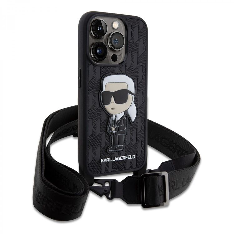 Karl Lagerfeld Crossbody Monogram IKonIK NFT Hard Case for iPhone 15 Pro - Black