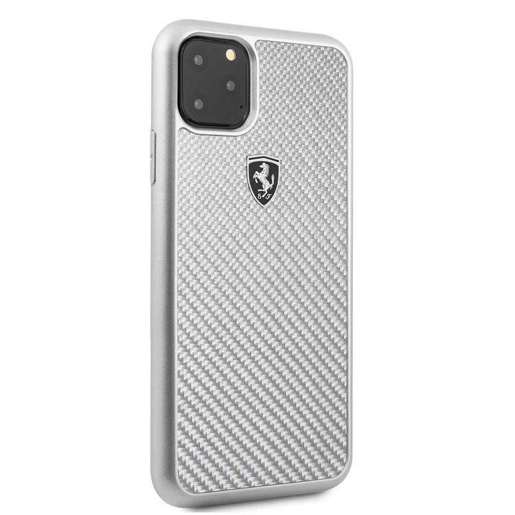 CG MOBILE Ferrari Heritage Real Carbon Hard Phone Case Compatible for Apple iPhone 11 Pro Max (6.5") Anti-Scratch Mobile Case Officially Licensed - Silver