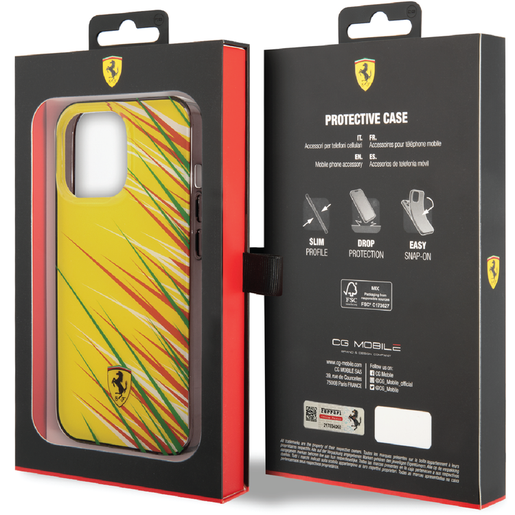 Ferrari PC/TPU Case with Double Layer Grass Print iPhone 14 Pro Max Compatibility - Yellow