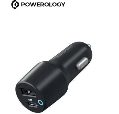 Powerology Dual Port Car Charger PD 35W USB-A 12W with Ty...