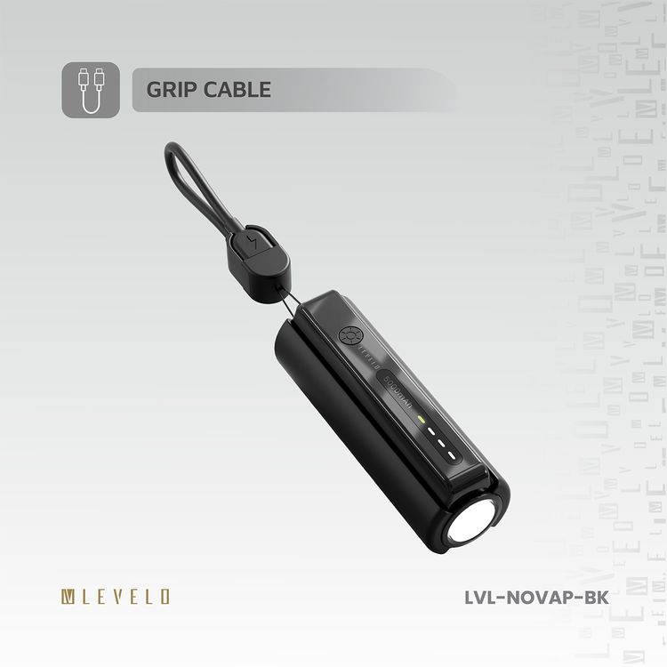 Levelo Nova Pro 5000mAh Power Bank with Flashlight, ABS & PC Material, USB-C Input & Output, Fast Charge Support, LED Indicator, Portable Design- Black