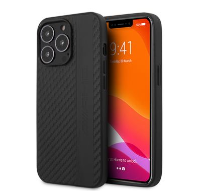 CG MOBILE AMG PC/TPU Case with PU Carbon Effect Gray Leather Stripe & Hot Stamped Logo Compatible for iPhone 13 Pro (6.1") Easy Access to All Ports