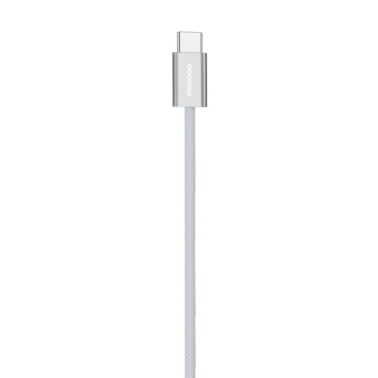 Porodo High-Speed USB-C to USB-C Cable with 60W Power Delivery, Cotton Braided Jacket, 480Mbps Data Transfer Speed, High-Speed Charging, Tangle-Free, Optimal Charging - Silver
