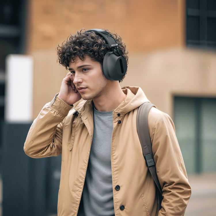 Green Lion SolarEcho ANC Over-Ear Headphones, Up to 30 Hours Talking Time, 10m Working Distance, 40mm Speaker Size, Microphone Available, AUX Support - Black