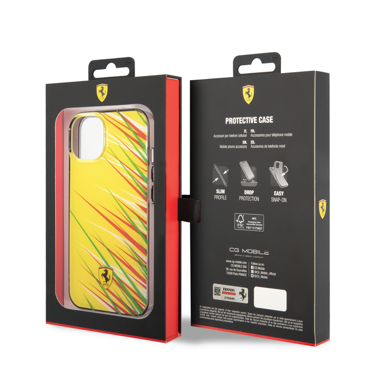 Ferrari PC/TPU Case with Double Layer Grass Print iPhone 14 Compatibility - Yellow