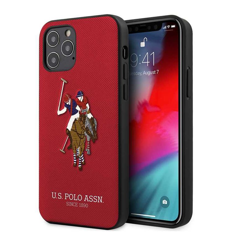 CG Mobile U.S. Polo Assn. PU Hard Case Polo Embroidery for iPhone 12 / 12 Pro (6.1") Shock & Drop Protection Suitable with Wireless Chargers Officially Licensed Red