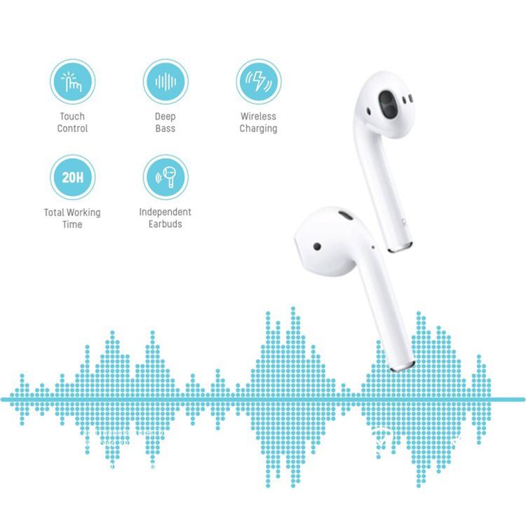 Porodo Blue Earbuds Pro 2 With Swipe Volume, 20 Hours Working Time, Wireless Charging, Deep Bass, Independent Earbuds, Touch Control -  White