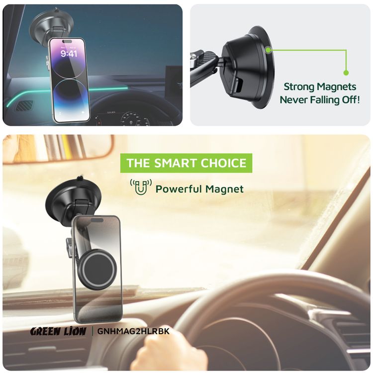 Green Lion Halo MagSafe 2 Car Holder, 360 Degrees Rotation, 17 N52 Magnets - Black