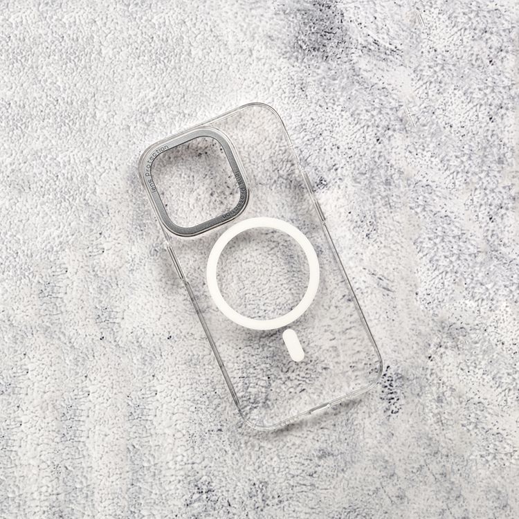 Levelo Sensa Clear Back Case for iPhone 14 Pro, Metal Camera Ring, Shockproof Edges, Highly Transparent, Easy Snap-on - Clear/Silver