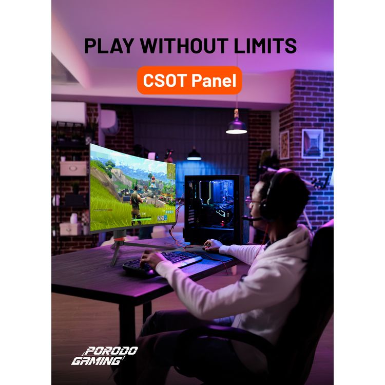 Porodo Gaming 27" 240Hz Curved Gaming Monitor Adjustable Rotating Stand - Black - 27 Inch