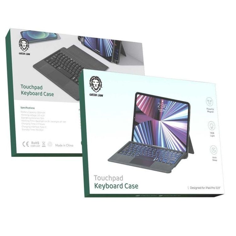 حافظة لوحة مفاتيح تعمل باللمس باللون الأخضر لجهاز iPad 10.9 و11 بسعة 500 مللي أمبير في الساعة - أسود