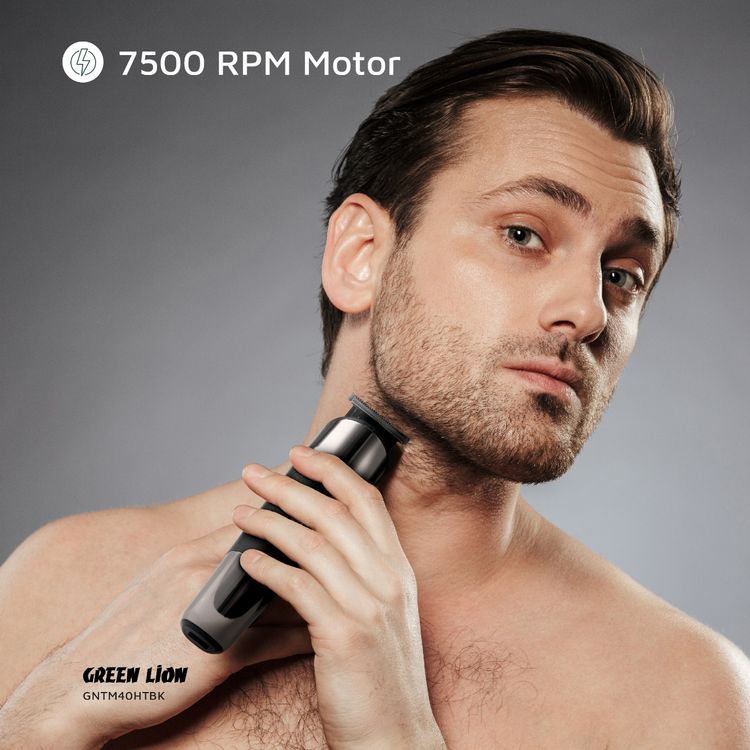Green Lion Trim Master 5-in-1 Trimmer with Storage Base, Textured Grip, Type-C Charging, Corded & Cordless Use, Digital Display, Detachable Different Heads - Black