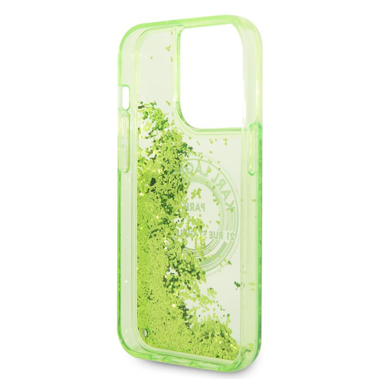 Karl Lagerfeld Liquid Glitter Case Silicone Round RSG Logo Ultra-Thin iPhone 14 Pro Max Compatibility - Yellow