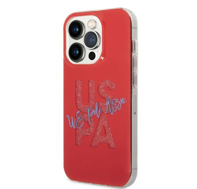 U.S.Polo Assn. IML Glitter Script Hard Case for iPhone 15 Pro Max - Red
