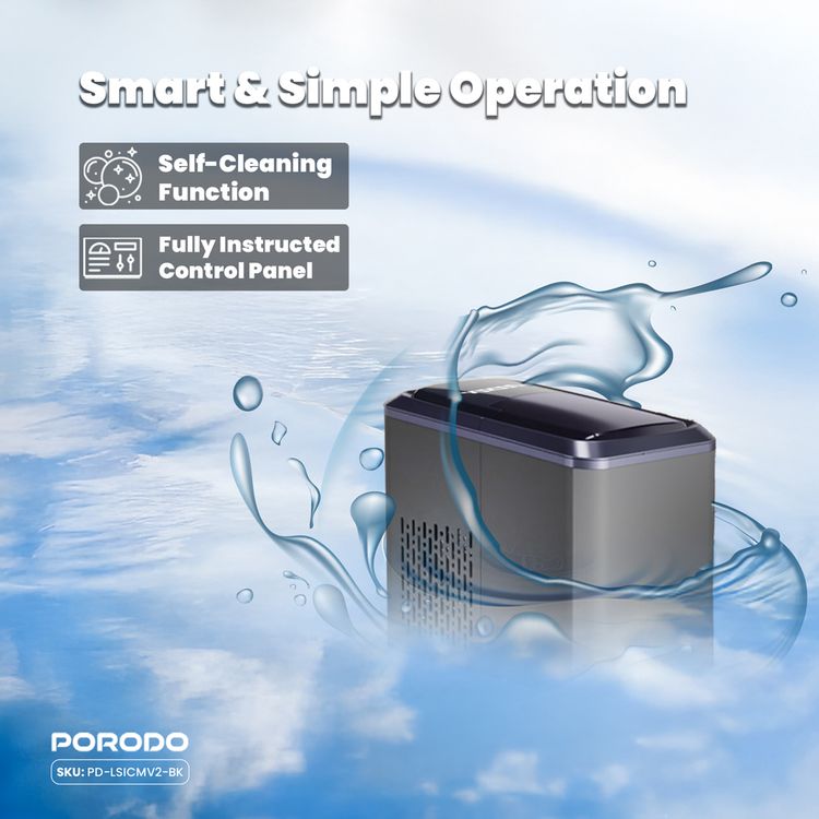 Porodo Lifestyle Portable Outdoor Ice Cube Machine with 2.2L Water Storage Capacity, 8 Minutes Ice Making Time, Small & Large Ice Cubes Maker - Black