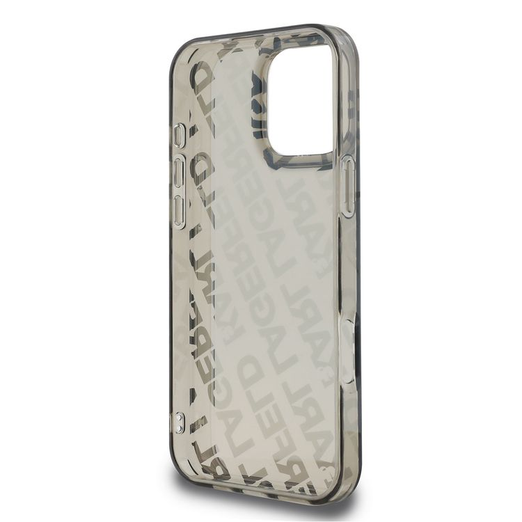 كفر Karl Lagerfeld IML الصلب مع شعار متكرر مطلي بالكهرباء لهاتف iPhone 16 Pro Max، حماية من السقوط، سهل التركيب، تغليف مستدام