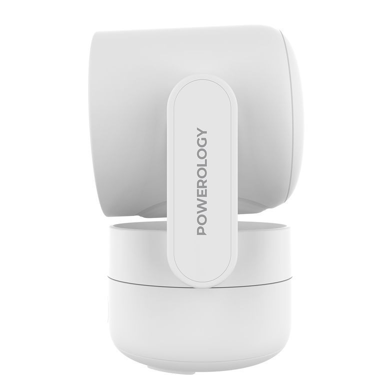 Powerology Indoor PTZ Smart Camera with AI Advanced Motion Detection, 4MP Resolution, Two-Way Audio, One-Touch Video Calling, Up to 10m Infrared Night Vision, 180° Tilt Range, 355° Pan Range, Type-C Input Port, 2.4GHz Wi-Fi, Cloud & Local Storage - White