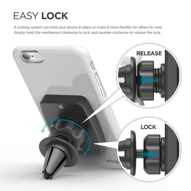 Elago Magnetic Car Mount Plus, Designed to Last and Protect your Phone, Remote Holder Mount, Solid Construction, 65° arc Rotating View, Stronger Pull, Designed to Protect - Black