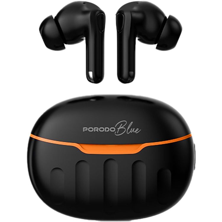 Porodo Blue Sonica TWS Wireless Earbuds with Voice Assistant, Up to 5 Hours Play Time, Bluetooth Version 5.3, 200mAh Charging Case & 30mAh Earbuds Battery, Quick Pairing, Stereo Sound, Up to 120 Hours Standby Time - Black