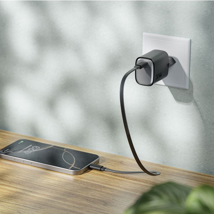 Green Lion Supra 33W GaN USB-C Wall Charger with EU 2-Pin Plug, PPS 33W, Charging Protection, Flame-Retardant PC Material, PD 30W Fast Charging - Black / Gray