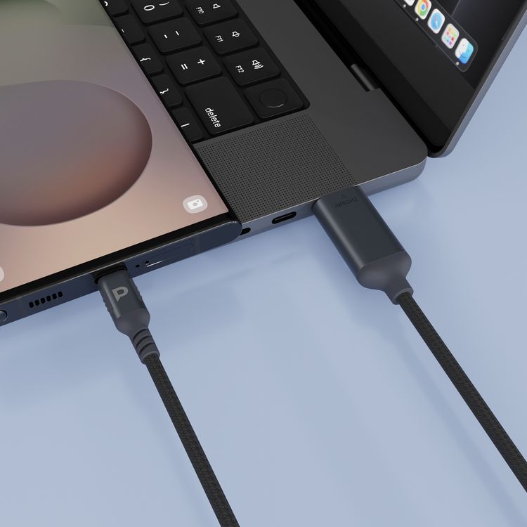 Powerology Power Sync Weave USB-C to HDMI Cable with 2m Length, Premium Braided Nylon & Aluminum Alloy Shell, 10Gbps Transfer Rate, 20000 Bends Lifespan, 4K UHD Resolution, Reinforced Connector - Dark Gray