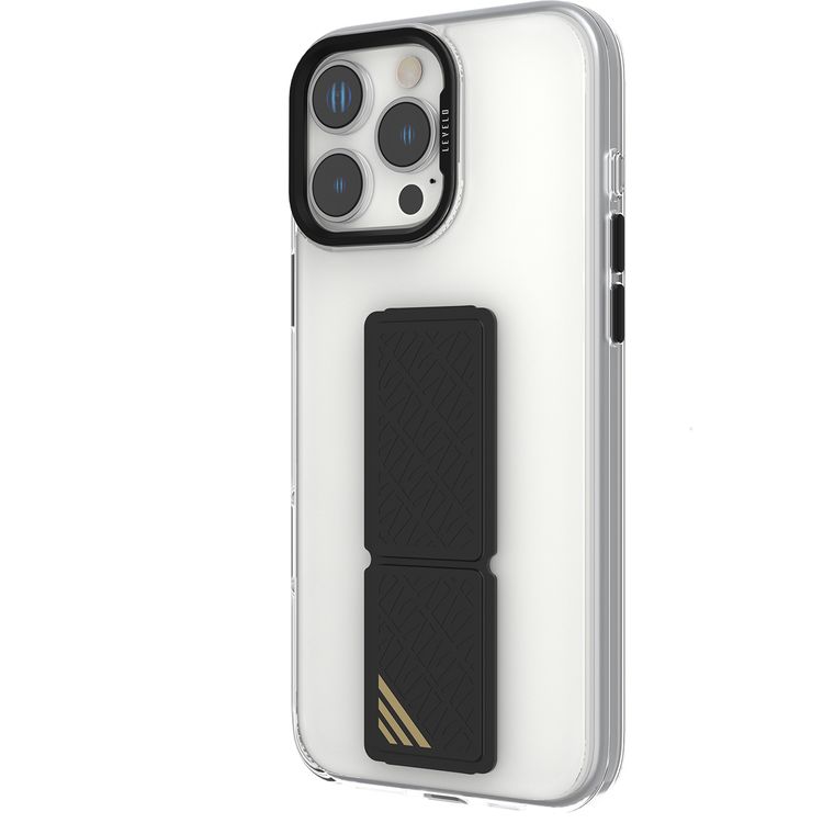 Levelo Morphix Clara Case for iPhone 16 Pro Max, Hybrid Material, Impact-Resistant Corners, Built-in Leather Grip, Metal Camera Ring - Black