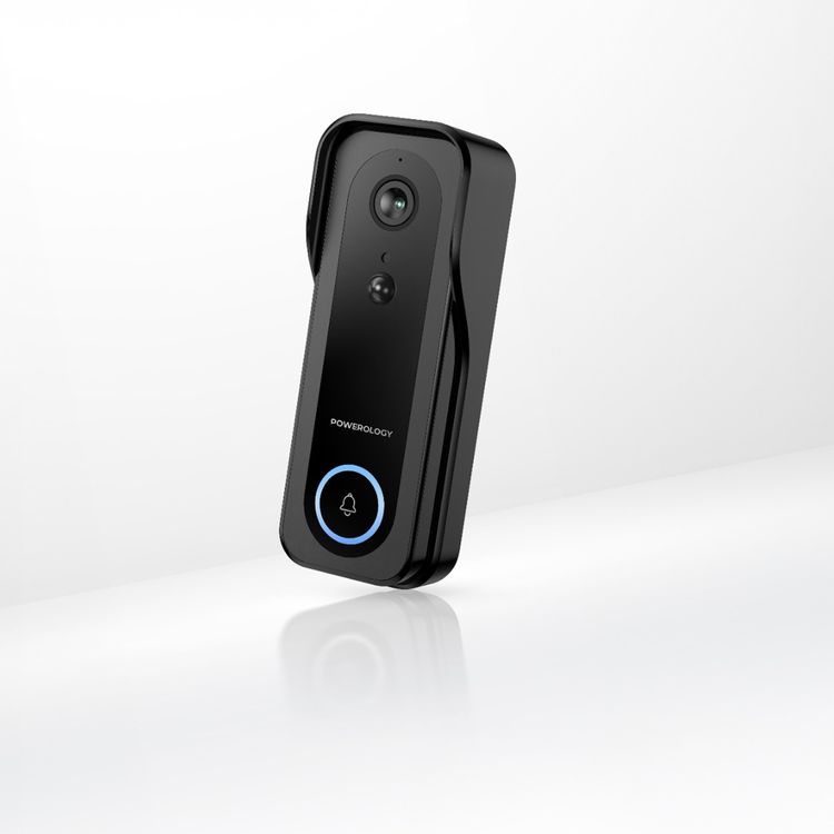 Powerology Smart Camera Doorbell with 3MP Camera Resolution, 5200mAh Battery Capacity, 9 Hours Charging Time, 3 to 8 Months Battery Life, Two-Way Audio, Night Vision - Black