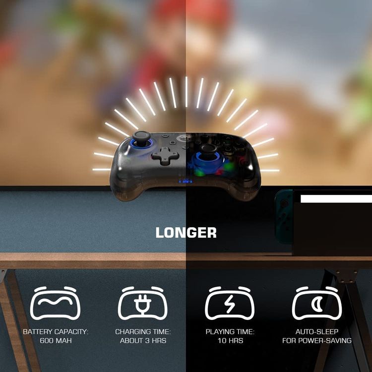 GameSir T4 Mini Multi-Platform Gaming Controller with Up to 10 Hours Working Time, Adjustable Backlight Modes, Multiple Turbo Setups, User-Friendly - Translucent Black