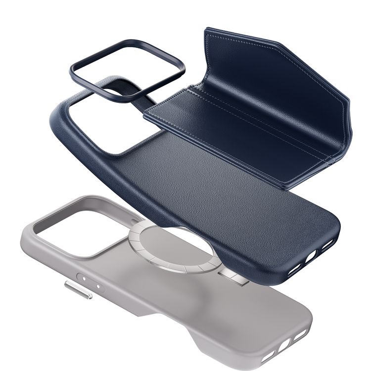 Levelo Vertex PU Leather Wallet Case for iPhone 17 Pro Max, Shock-Resistant Bumper, Raised Bezels for Camera & Screen, MagSafe Compatible, Drop-Tested, Full-Wrap Leather Build, Detachable Magnetic Wallet - Dark Blue