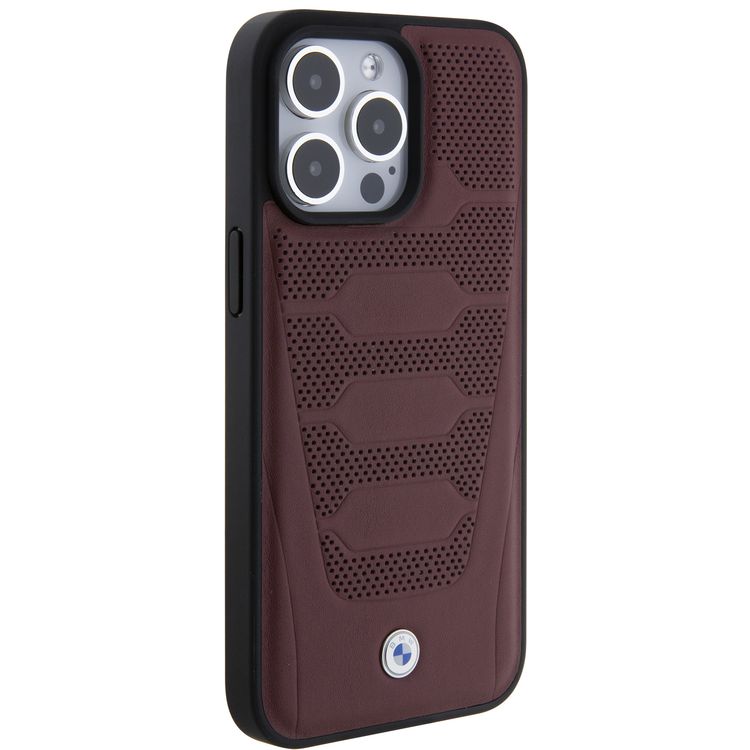 BMW Leather Case with Sign Seats Pattern for iPhone 15 Pro  - Burgundy