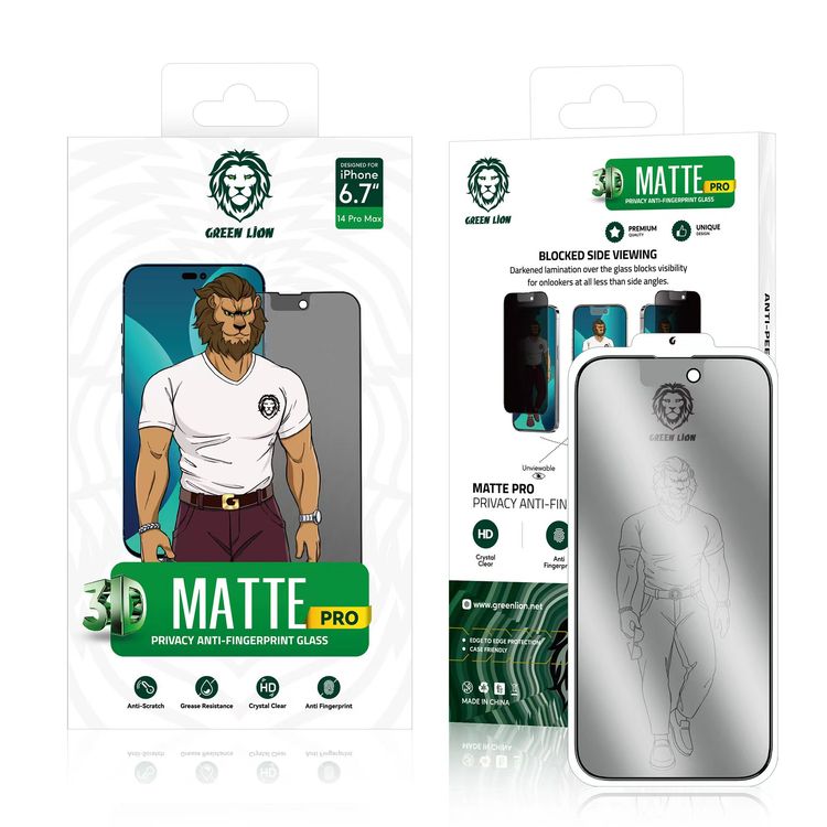 Green Lion 3D AG/Matte Privacy Glass Screen Protector for iPhone 14 Pro Max - Black