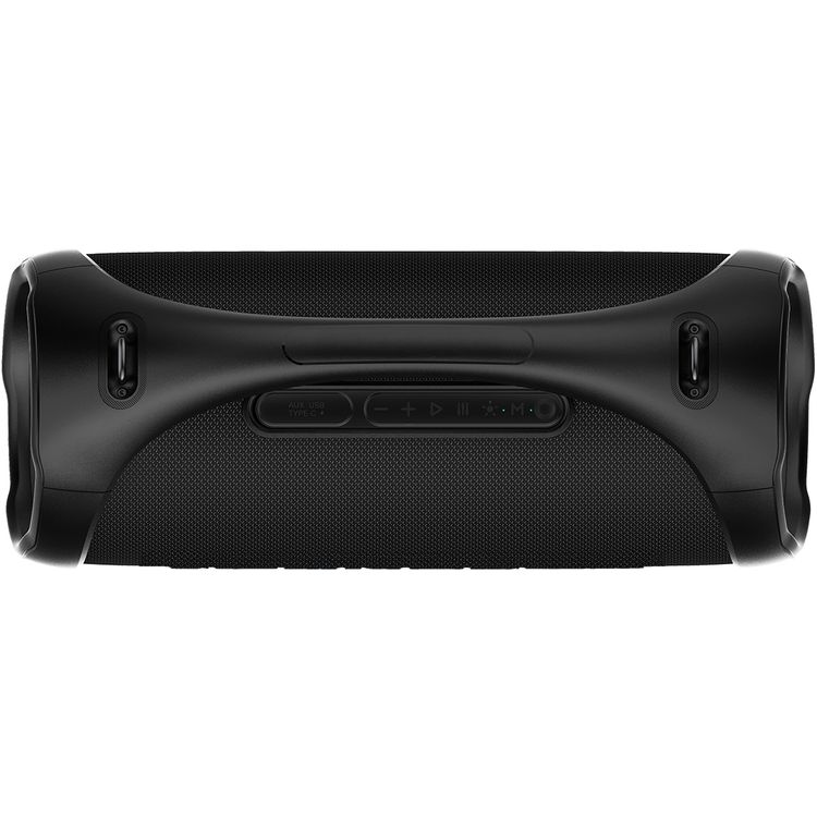 Porodo Rush Pro Portable Party Speaker with Voice Assistant, IPX6 Water Resistant, 5 Hours Play Time, RGB Lights, 7000mAh Battery Capacity, USB-A & USB-C Connector Type, 10m Transmission Range, Bluetooth Version 5.3, 10 Hours Charging Time, Power Bank Function, Grip Handle - Black