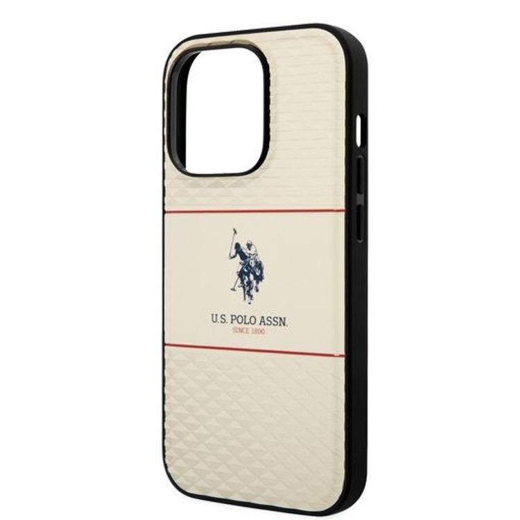 حافظة صلبة مخططة من US Polo لهاتف iPhone 14 Pro - البيج