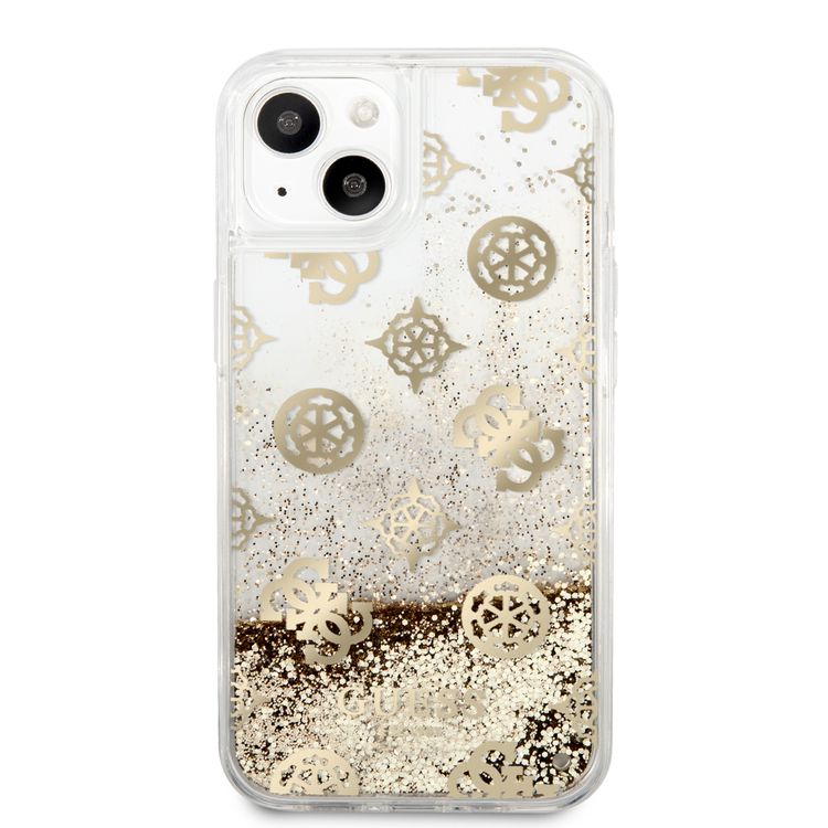 CG MOBILE Guess Liquid Glitter Case Electroplated Peony Logo Compatible for iPhone 13 (6.1") Anti-Scratch, Easy Access to All Ports, Shock Absorption
