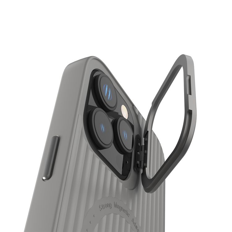 Levelo Livia Case for iPhone 16 Pro with MagSafe Compatibility, Impact-Resistant Corners, Built-in Kickstand, TPU with Silicone Surface, Metal Camera Ring - Gray