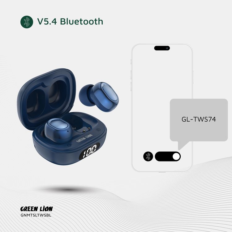 Green Lion Mittersill True Wireless Earbuds with ENC, Up to 6 Hours Playtime, IPX5 Waterproof Resistance Level, Bluetooth Version 5.4, Up to 10m Transmission Range, Type-C Charging Port, Dual-Microphone, Strap Included - Blue