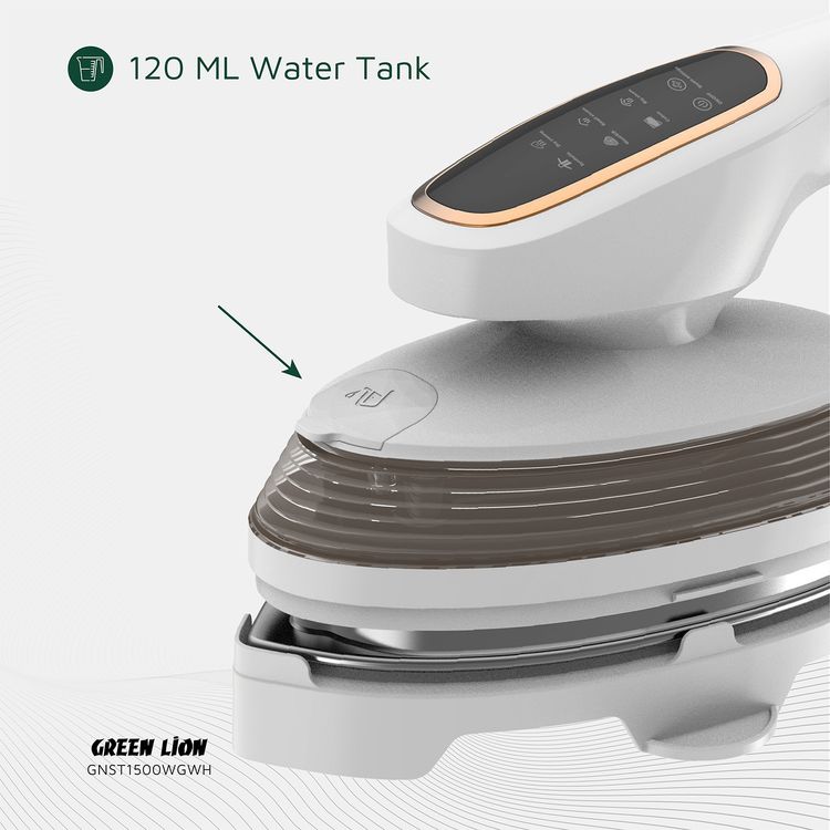 Green Lion Steam Glide Garment Steamer with Touchscreen Display, Dry Ironing & Steam Functions, 1500W Rated Power, 120mL Water Tank Capacity, 90° Rotatable Handle - White