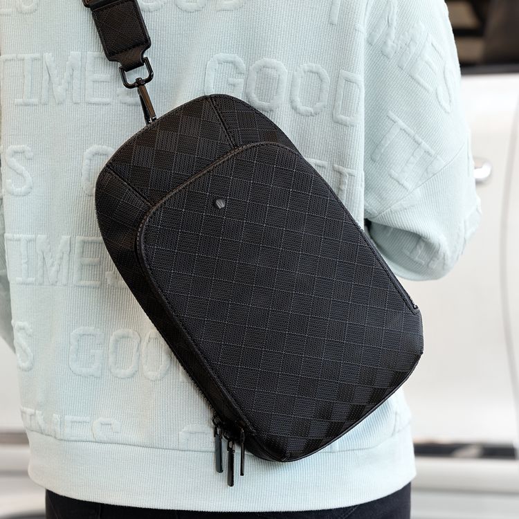 Levelo Soho Leather Sling Bag with Dual Sided Shoulder Strap Holder, Single Zipped Pocket, Premium Material, Ample Space, Scratch Resistant - Black